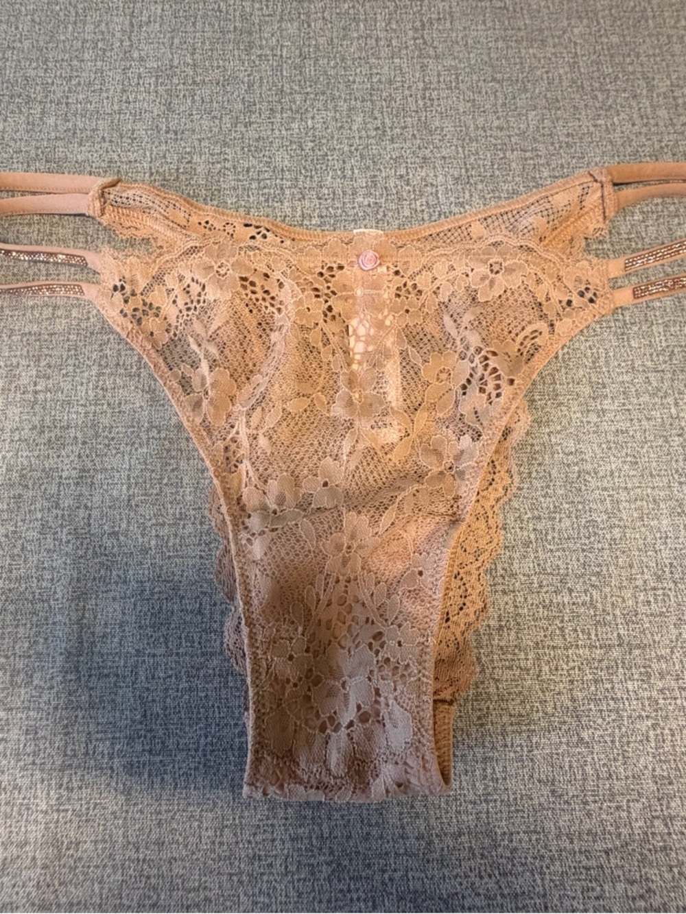 Victoria's Secret Nude Lace Cheeky Panty with sequin side strap